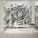 Black and White Marble walls in a bathroom