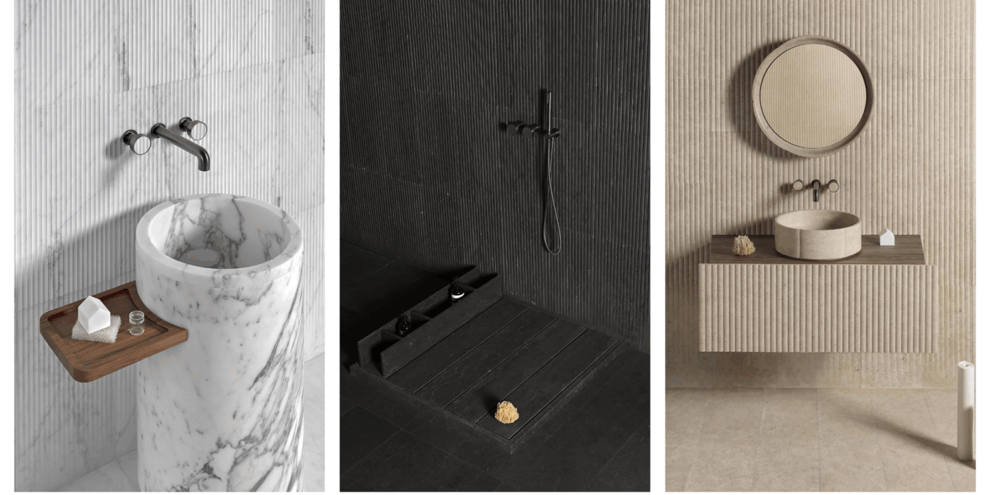 Marble sinks, shower tray and vanity unit