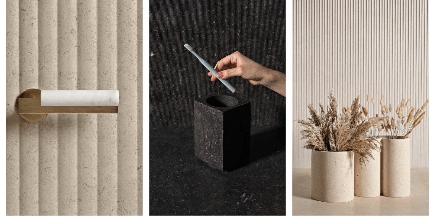Marble door handle, toothbrush holder, and vase