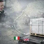 Logistics journey of Italian porcelain tiles transported from Italy to the UK for a luxury surface project